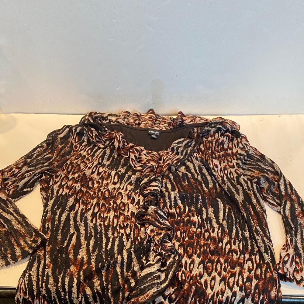 Rafaella Petite Sheer Animal Print Pullover Blouse - Picture 1 of 4